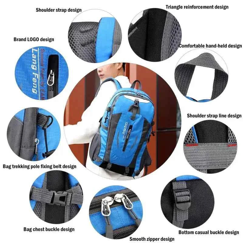 40L camping backpack with ergonomic shoulder straps and lightweight design for hiking, travel, and outdoor adventures