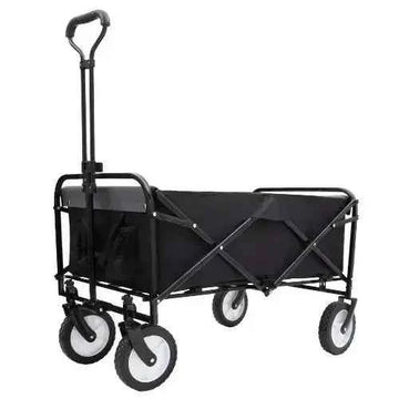 Trail Teck collapsible camping wagon with heavy-duty wheels and adjustable pull handle for hauling camping gear, groceries, and outdoor equipment