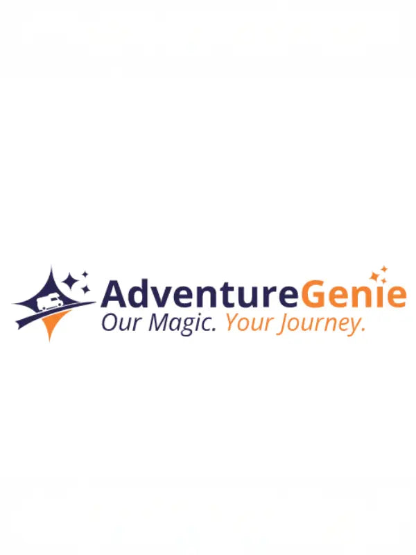 Promotional graphic for Trail Teck partnering with AdventureGenie, featuring a smartphone app on a blue background.