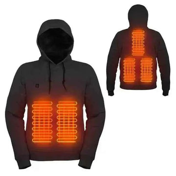 Trail Teck Heated Hoodie showing built-in heating zones on front and back for cold weather outdoor use