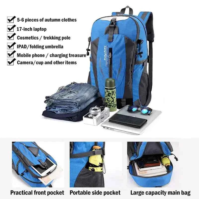 40L camping backpack with ergonomic shoulder strap design, adjustable padded straps, and lightweight hiking pack for outdoor travel