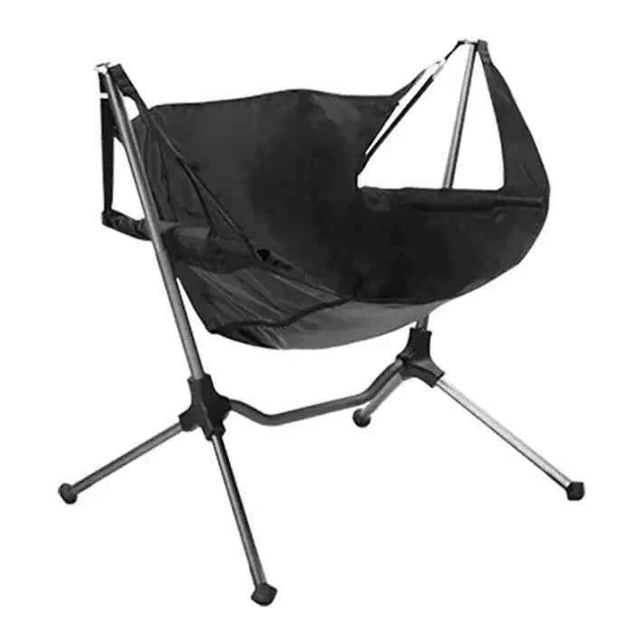 Portable folding hammock chair with lightweight aluminum frame and breathable fabric seat for camping and outdoor relaxation